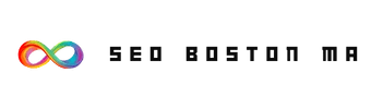 SEO Boston MA logo. Infinity symbol with rainbow colors on a black background.