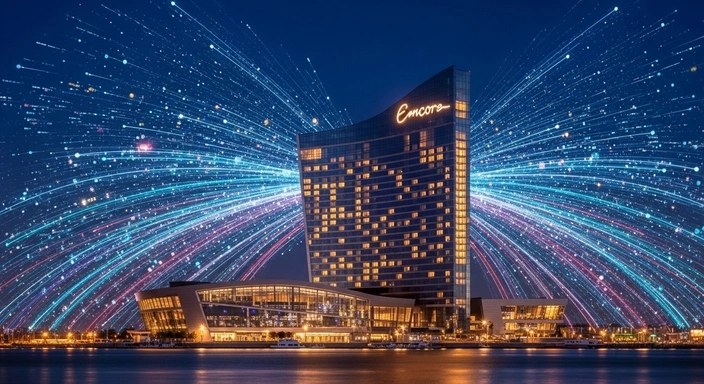 Everett MA SEO Services: Encore Boston Harbor at night with light trails.