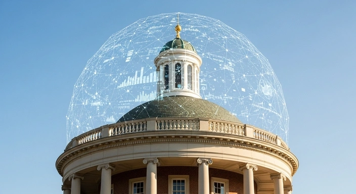 Milton SEO Services: Building with dome and digital network overlay.