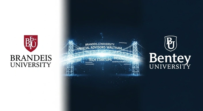Brandeis & Bentley University logos. Waltham SEO services for financial advisors and tech startups.