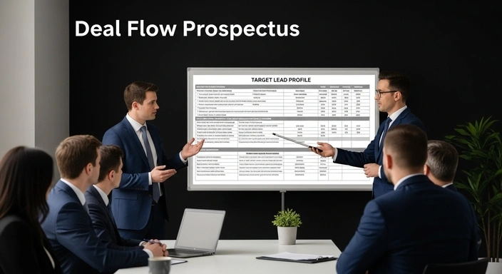 B2B SEO services: Business meeting with target lead profile. Sales team presentation.