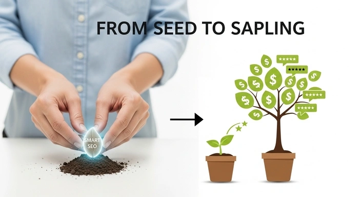Smart SEO growing from seed to sapling. Affordable SEO services for business growth.