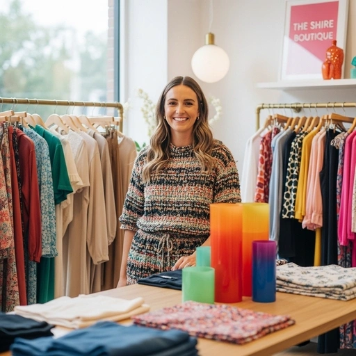 Woman in boutique clothing store. Dedham SEO services for local businesses.