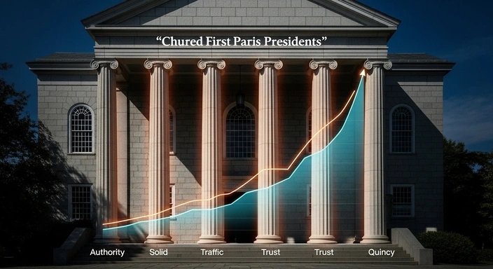 Quincy SEO Services: Graph showing growth in authority, traffic, and trust over time.