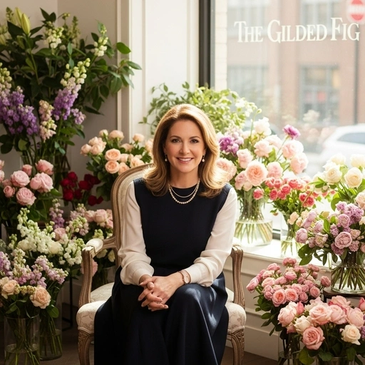 Waltham SEO services: Woman surrounded by flowers, sitting near a window. The Gilded Fig.