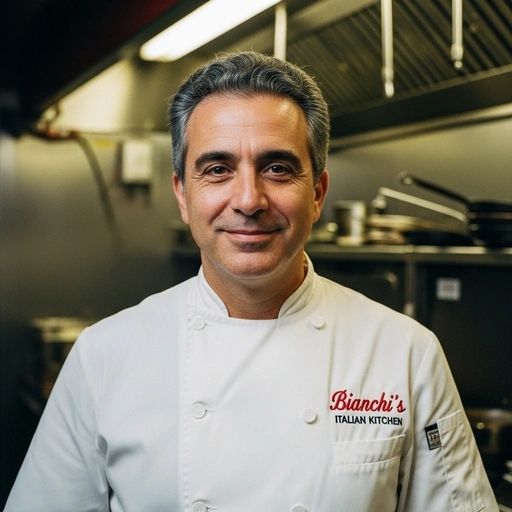 Revere SEO Services: Chef in Bianchi's Italian Kitchen uniform.