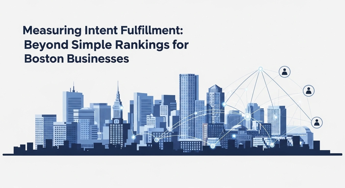 Boston business intent fulfillment. Cityscape graphic with connected people icons.