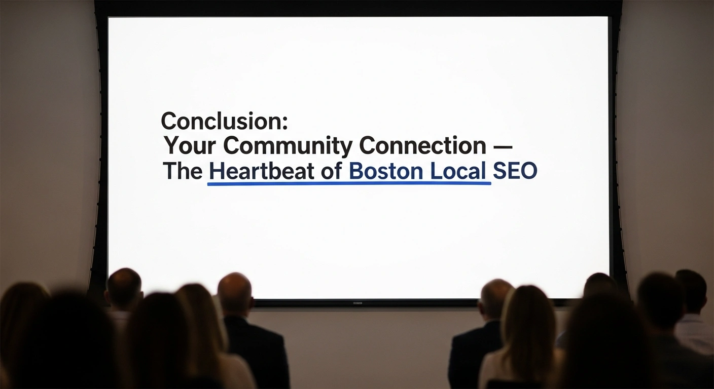 Audience views a presentation about Boston Local SEO. Conclusion: Your Community Connection - The Heartbeat of Boston Local SEO.