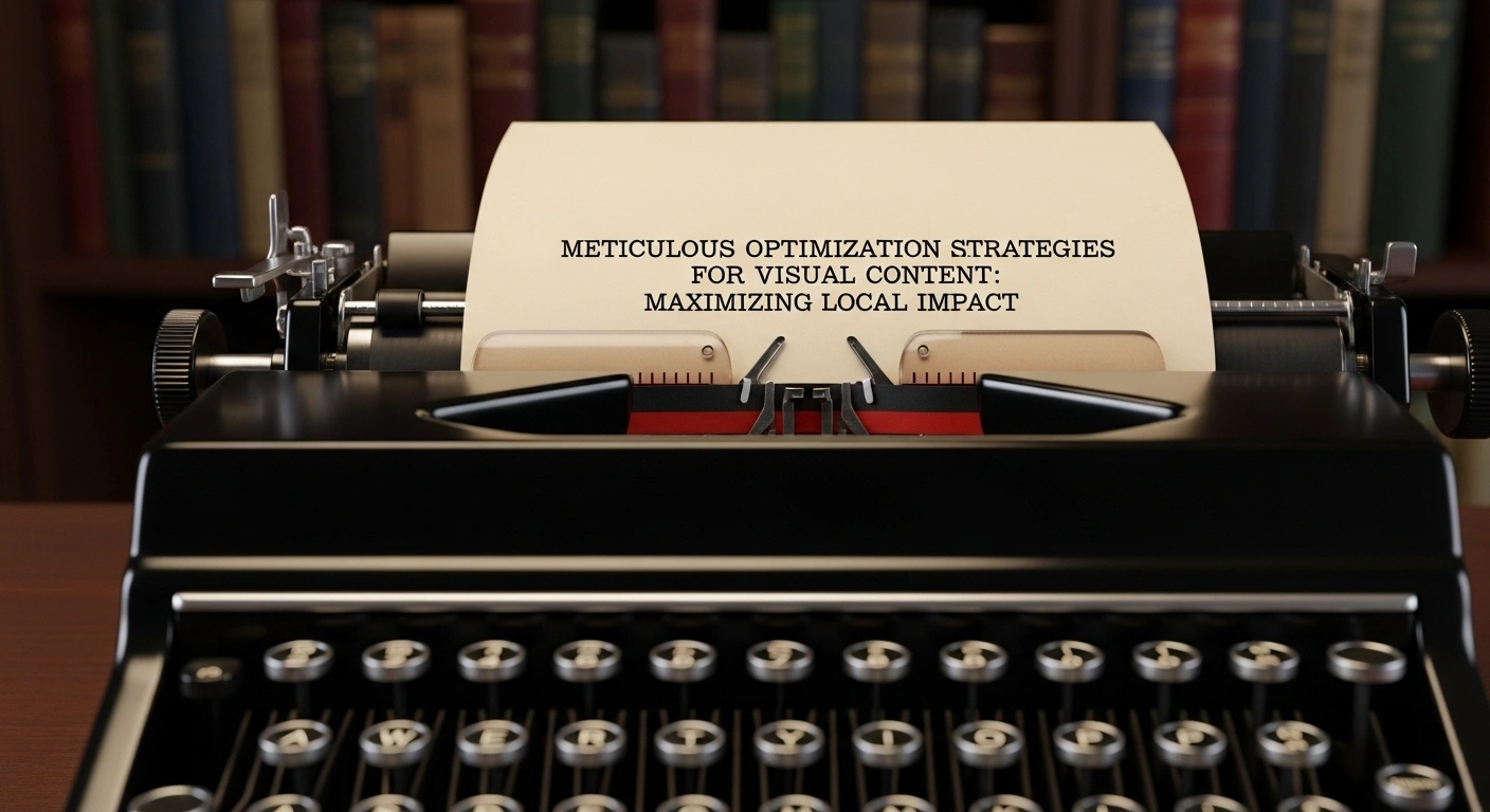 Vintage typewriter with SEO content strategy: maximizing local impact for visual content.