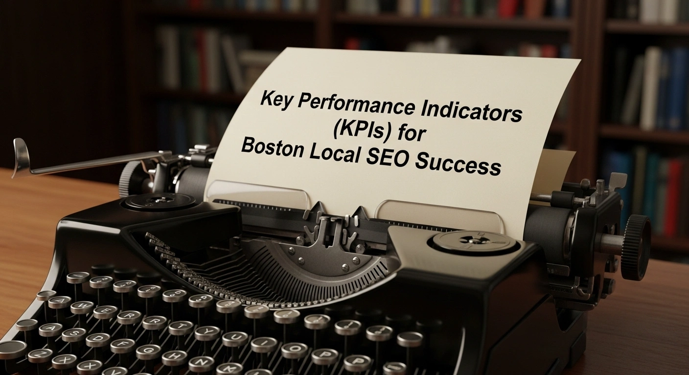 Boston Local SEO KPIs on vintage typewriter. Key Performance Indicators for SEO success.