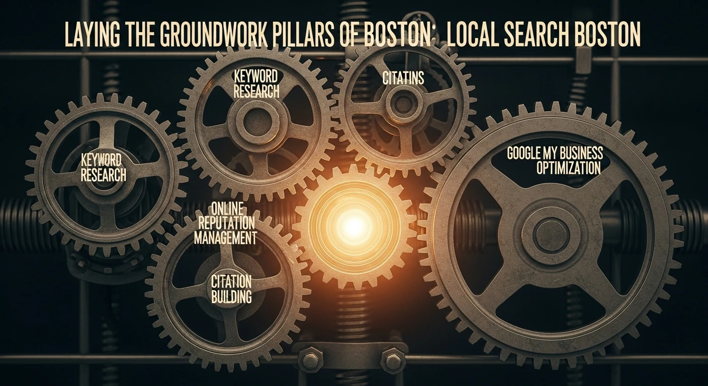 Local Search Boston pillars: keyword research, citations, Google My Business optimization, online reputation management, citation building.