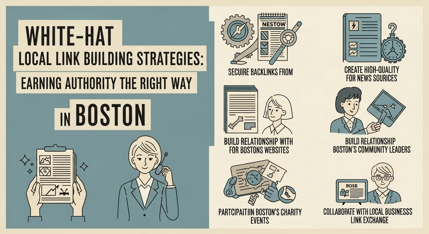 Boston local link building strategies. White-hat SEO tactics for earning authority. Secure backlinks and build relationships.
